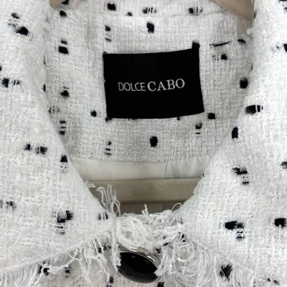 Dolce Cabo Double-Breasted Tweed Fringe Blazer White Black Size Large - Picture 6 of 8